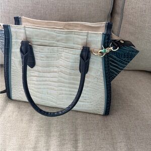 Brahmin Cream and Black Croc-Embossed Tote
